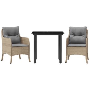 vidaXL Set comedor de jard&iacute;n 3 pzas con cojines rat&aacute;n sint&eacute;tico beige