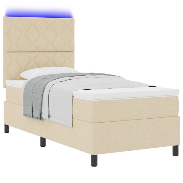 vidaXL Cama tipo Box Spring con colch&oacute;n Crema 100 x 200 cm tela