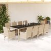 vidaXL Set comedor jard&iacute;n 11 pzas cojines rat&aacute;n sint&eacute;tico vidrio beige