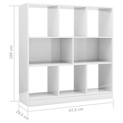 vidaXL Estantería madera contrachapada blanco brillo 97,5x29,5x100 cm