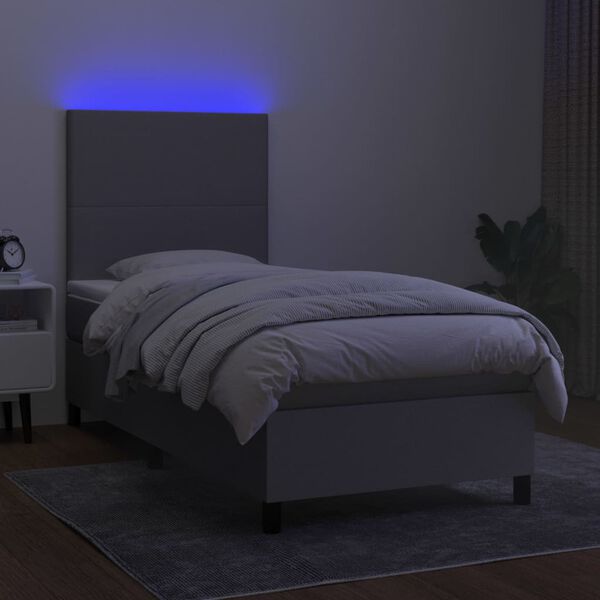 vidaXL Cama box spring colch&oacute;n y luces LED tela gris claro 80x200 cm
