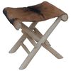 vidaXL Taburete plegable de piel de cabra y madera de teca maciza