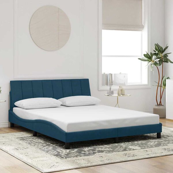 vidaXL Estructura de cama con LED sin colch&oacute;n Hanko terciopelo azul 160x200 cm