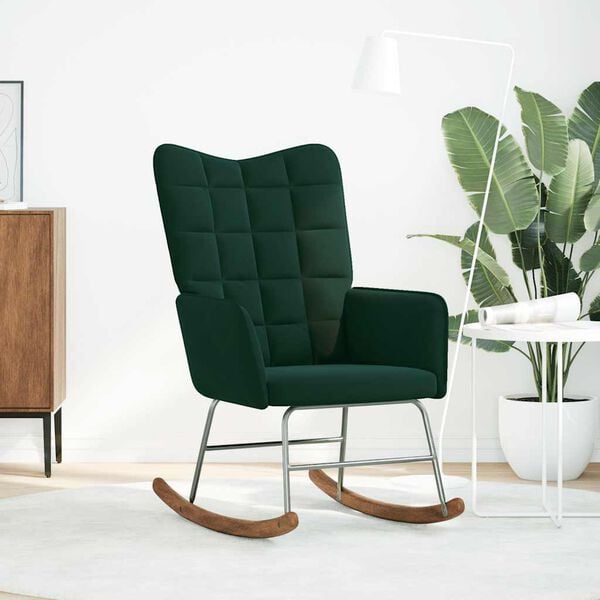 vidaXL Silla mecedora de terciopelo verde oscuro