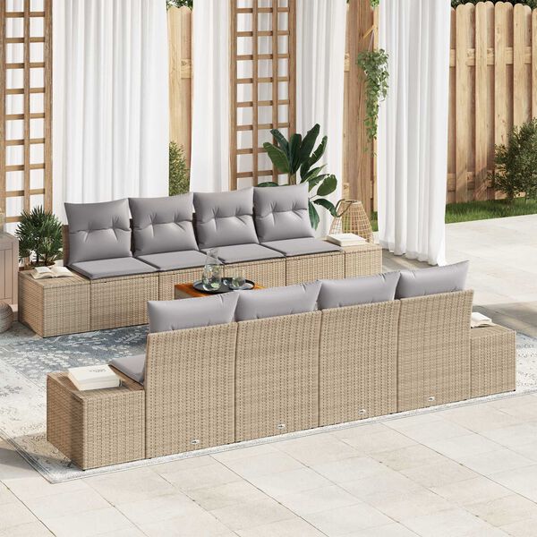 vidaXL Conjunto de sof&aacute;s de jard&iacute;n 9 pcs Beige y Gris Claro