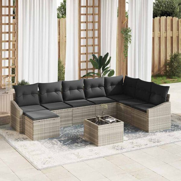 vidaXL Conjunto de sof&aacute; de jard&iacute;n 8 pcs Gris Claro rat&aacute;n sint&eacute;tico