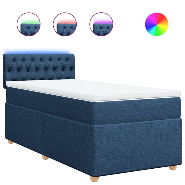 vidaXL Cama box spring con colch&oacute;n tela azul 90x190 cm