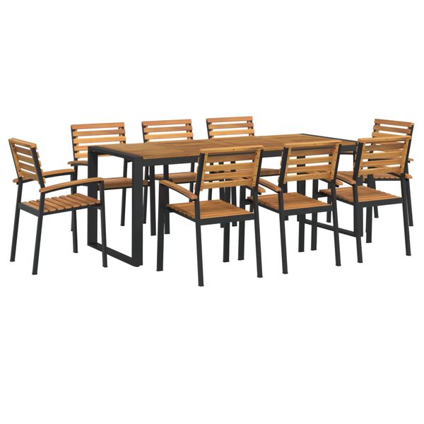vidaXL Juego de comedor de jard&iacute;n 9 pzas madera maciza acacia y metal