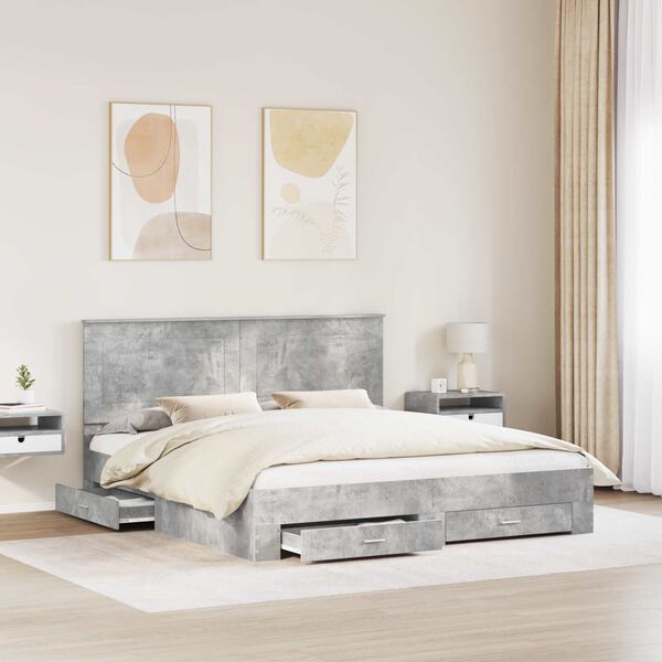 vidaXL Estructura de cama con cabecera Gris Concreto 200 x 200 cm