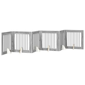 vidaXL Puerta para perros plegable con soportes 6 pcs Gris Sonoma