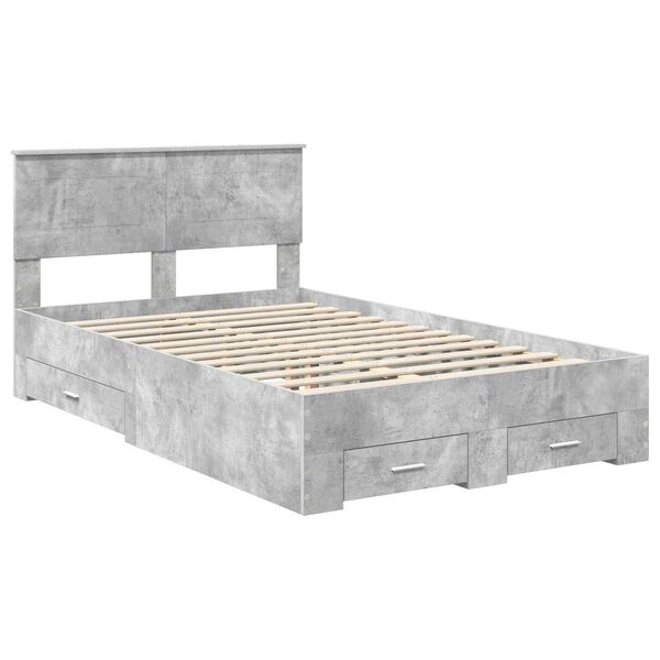 vidaXL Estructura de cama con cabecera Gris Concreto 135 x 190 cm