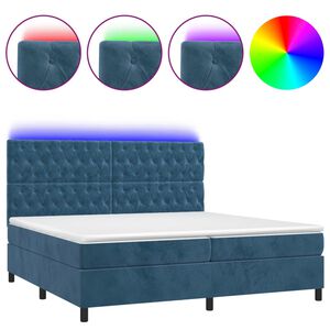 vidaXL Cama box spring colch&oacute;n y LED terciopelo azul oscuro 200x200 cm