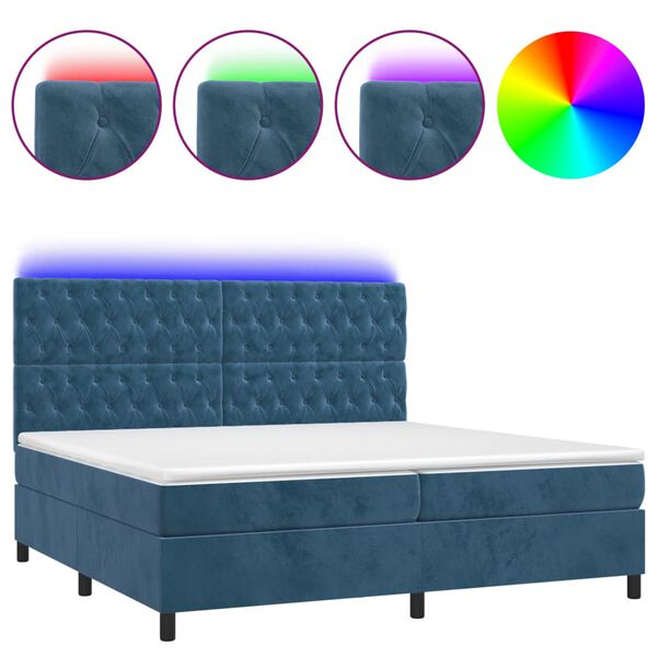 vidaXL Cama box spring colch&oacute;n y LED terciopelo azul oscuro 200x200 cm