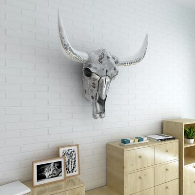 vidaXL Cráneo de toro decorativo de pared aluminio plateado