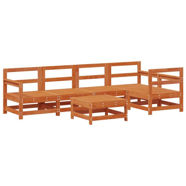vidaXL Conjunto de Sof&aacute;s de Jard&iacute;n 6 pcs Marr&oacute;n Cera Pino macizo