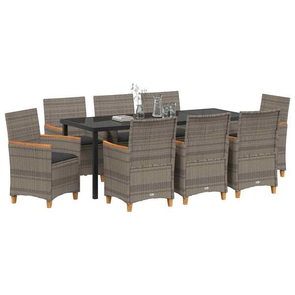vidaXL Conjunto de Comedor de Jard&iacute;n 9 pcs Gris rat&aacute;n sint&eacute;tico