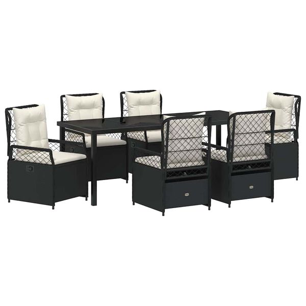 vidaXL Conjunto de Comedor de Jard&iacute;n 7 pcs Negro rat&aacute;n sint&eacute;tico