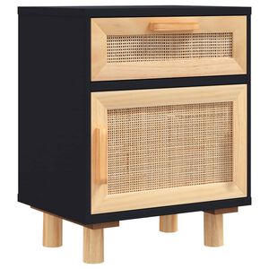 vidaXL Mesita de noche madera maciza pino negra y rat&aacute;n natural