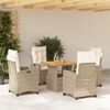 vidaXL Set comedor de jard&iacute;n 5 pzas con cojines rat&aacute;n sint&eacute;tico beige