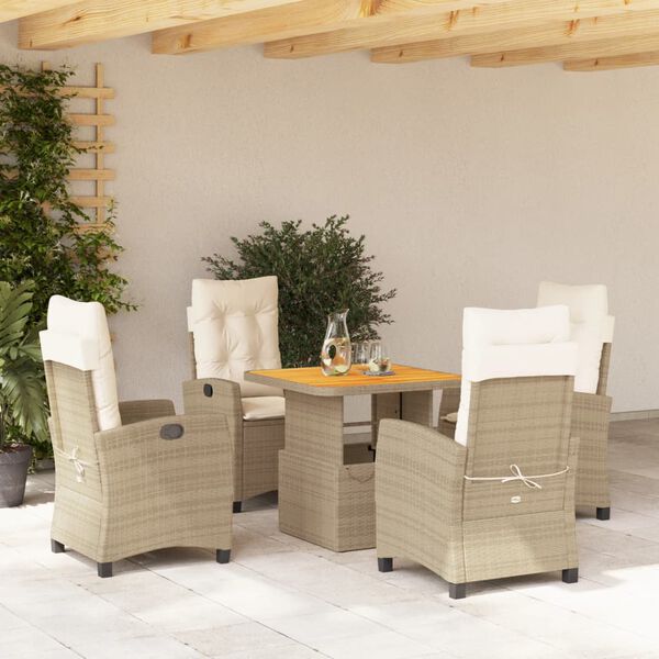 vidaXL Set comedor de jard&iacute;n 5 pzas con cojines rat&aacute;n sint&eacute;tico beige