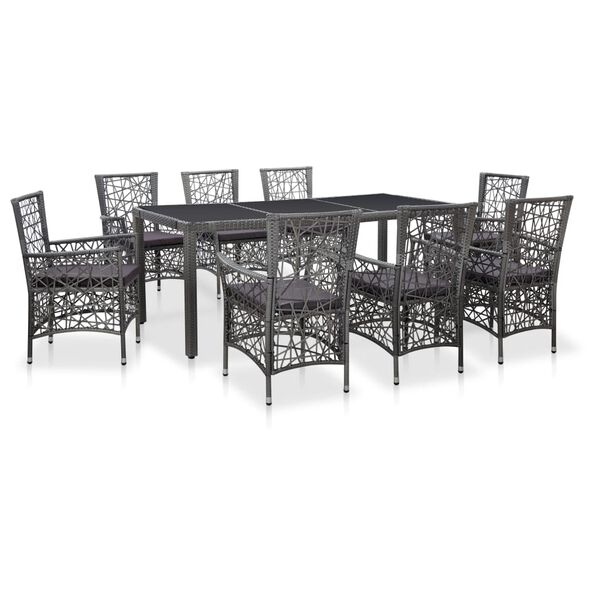 vidaXL Conjunto de comedor de jardín 9 piezas ratán sintético gris