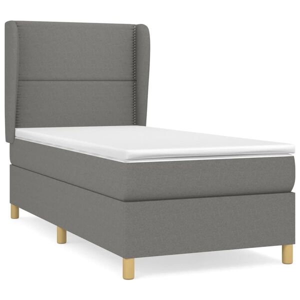 vidaXL Cama box spring con colch&oacute;n tela gris oscuro 90x190 cm