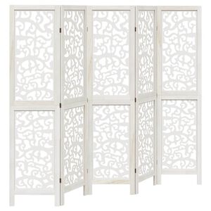 vidaXL Biombo separador de 5 paneles madera maciza Paulownia blanco