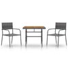 vidaXL Juego de comedor de jard&iacute;n 3 piezas rat&aacute;n sint&eacute;tico gris