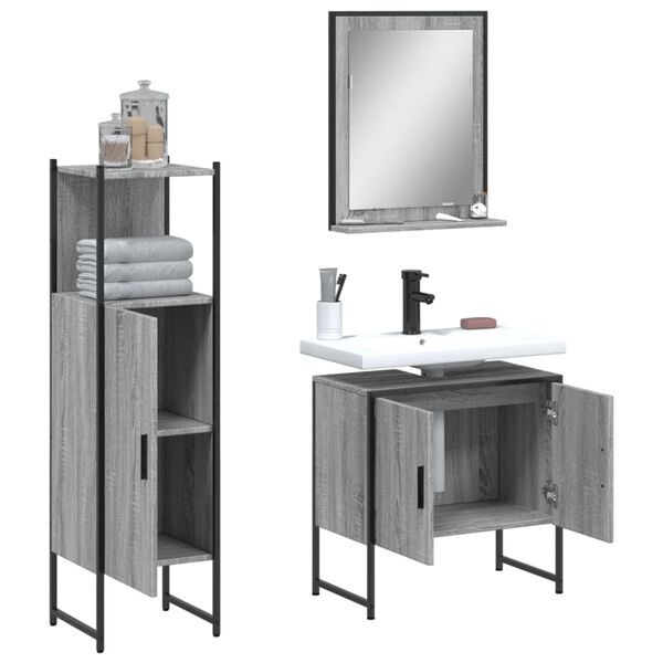 vidaXL Set de muebles de ba&ntilde;o 3 pzas madera contrachapada gris sonoma