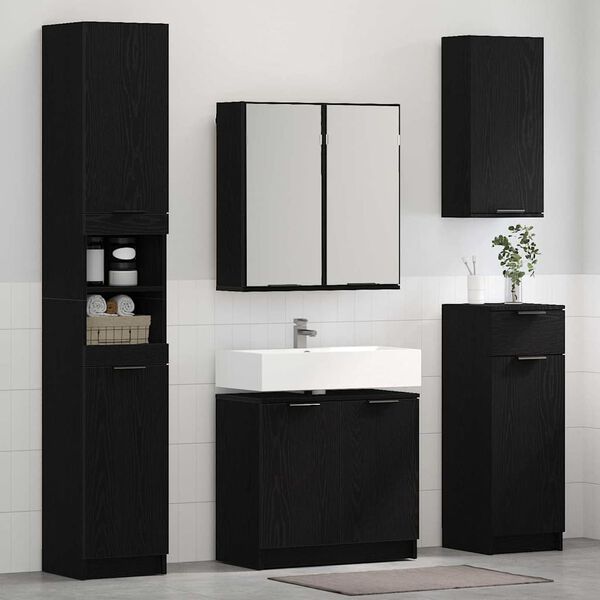 vidaXL Juego de Muebles de Ba&ntilde;o 3 pcs Roble Negro Madera de ingenier&iacute;a