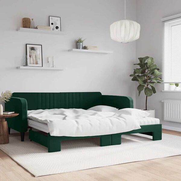 vidaXL Sof&aacute; cama nido con colch&oacute;n terciopelo verde oscuro 100x200 cm
