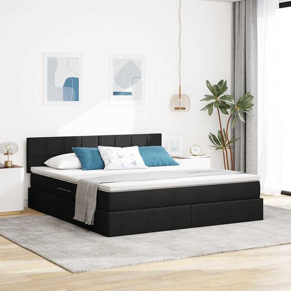 vidaXL Cama con almacenamiento y LED con LED Negro 160 x 200 cm tela