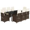 vidaXL Set comedor para jard&iacute;n 9 pzas y cojines rat&aacute;n sint&eacute;tico marr&oacute;n