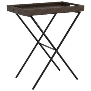 vidaXL Mesa con bandeja plegable rat&aacute;n sint&eacute;tico marr&oacute;n 65x40x75 cm