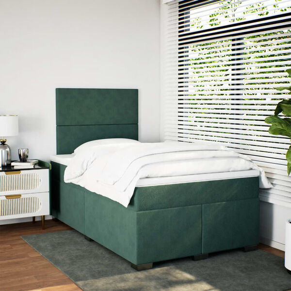 vidaXL Cama box spring con colch&oacute;n terciopelo verde oscuro 120x200 cm