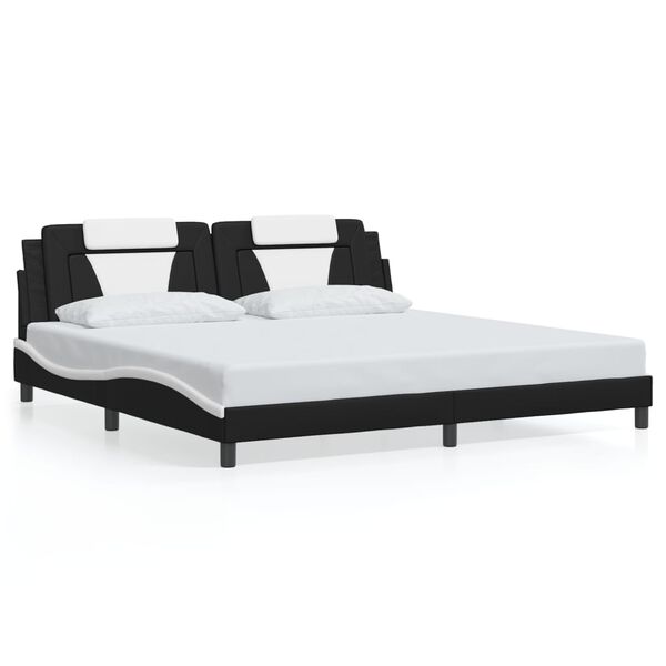 vidaXL Estructura de cama Viana sin colch&oacute;n cuero sint&eacute;tico negro blanco 200x200 cm