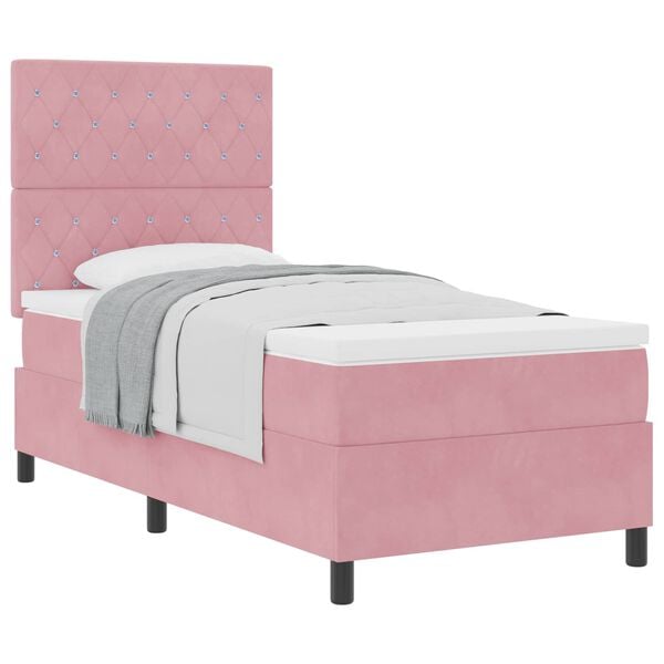 vidaXL Cama tipo Box Spring con colch&oacute;n Rosa 90 x 200 cm tela