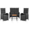 vidaXL Juego comedor jard&iacute;n 4 piezas con cojines rat&aacute;n sint&eacute;tico negro
