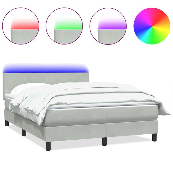 vidaXL Cama box spring con colch&oacute;n y LED terciopelo gris claro 160x220 cm