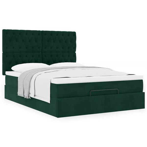 vidaXL Estructura de cama otomana con colchones verde oscuro 140x200cm