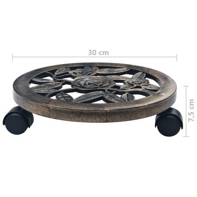 vidaXL Soporte con ruedas de plantas 6 uds plástico color bronce 30 cm