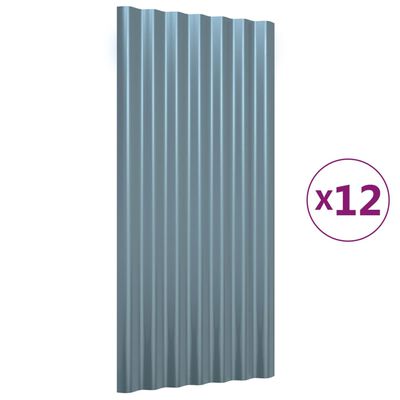 vidaXL Paneles de tejado 12 unidades acero recubierto gris 80x36 cm