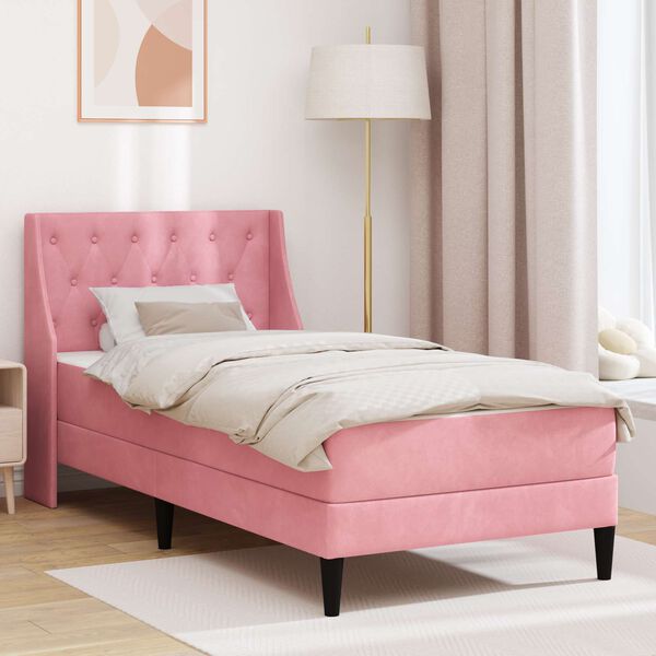 vidaXL Estructura de cama con colch&oacute;n Rosa 90 x 200 cm Terciopelo