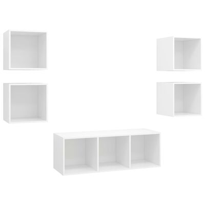 vidaXL Juego de muebles de salón 5 piezas madera ingeniería blanco