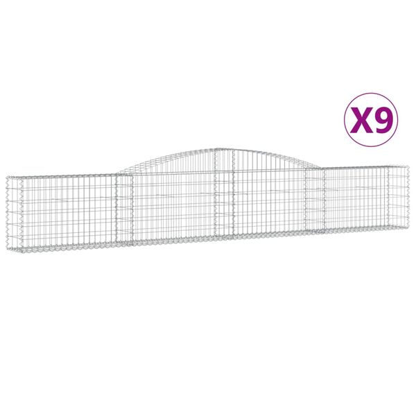 vidaXL Cestas de gaviones 9 uds forma de arco hierro 400x30x60/80 cm