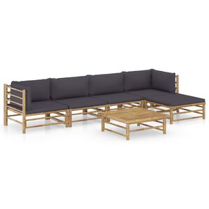 vidaXL Set de muebles de jard&iacute;n 6 piezas bamb&uacute; con cojines gris oscuro