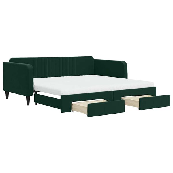 vidaXL Sof&aacute; cama nido con cajones terciopelo verde oscuro 100x200 cm
