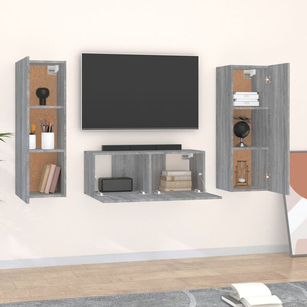 vidaXL Set de muebles para TV 3 pzas madera contrachapada gris Sonoma