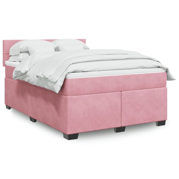 vidaXL Cama box spring con colch&oacute;n terciopelo rosa 140x190 cm