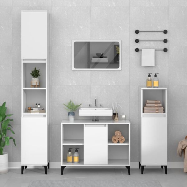 vidaXL Set muebles de ba&ntilde;o 2 piezas madera contrachapada blanco brillo